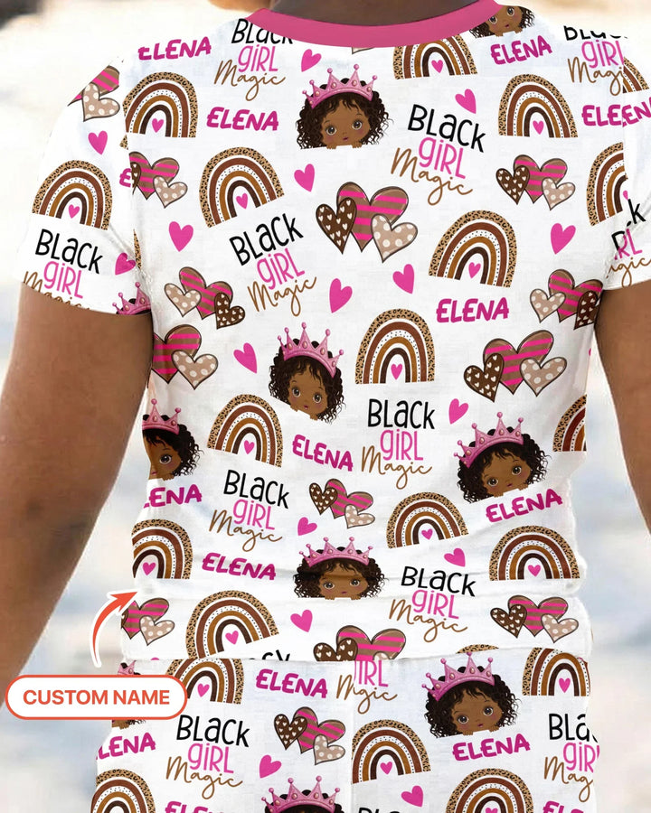 Custom Name Black Girl Magic Bamboo Two Piece Short Sleeve Shorts Pajama Set