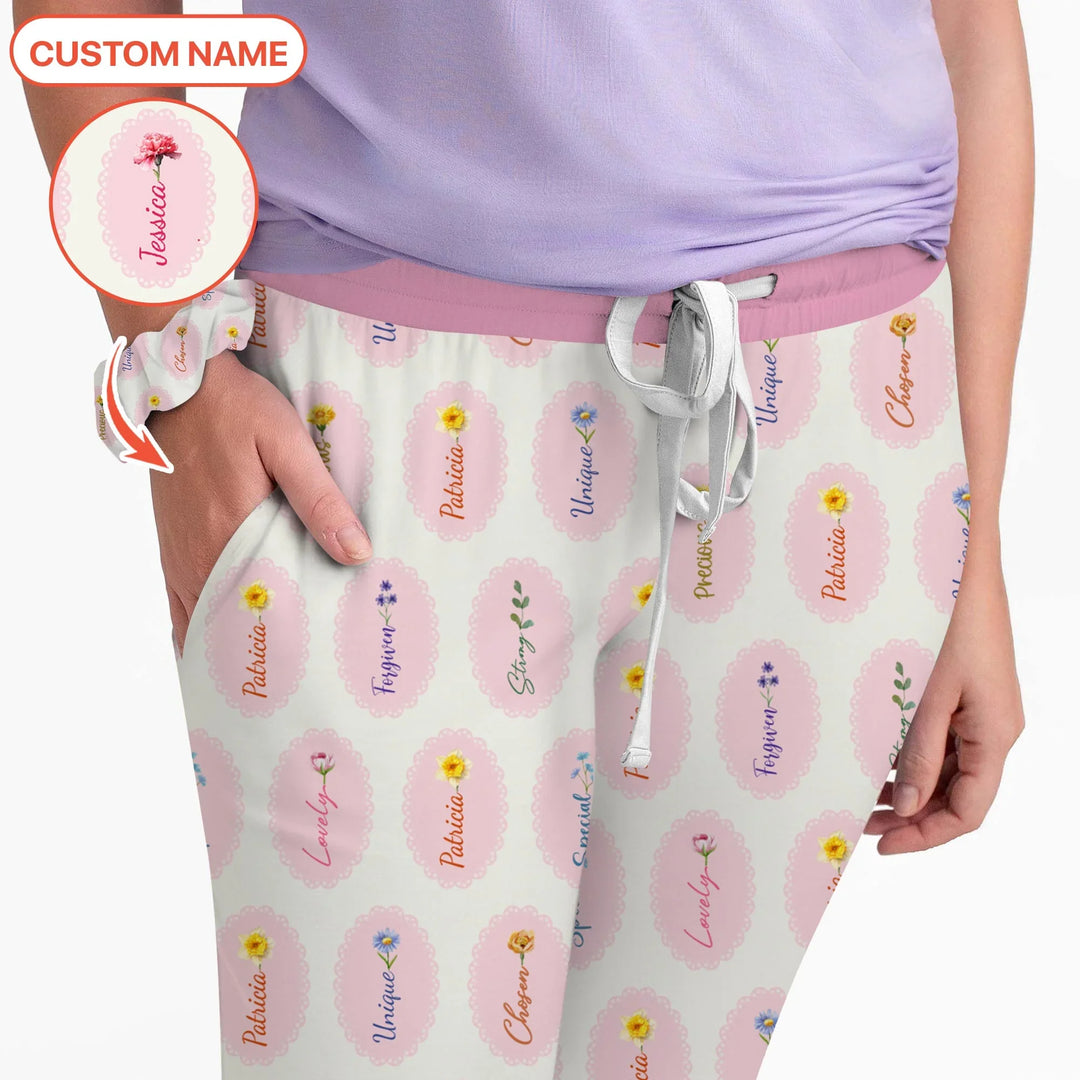 God Says I Am Birthmonth Flowers Custom Name Bamboo Women Pajama Set