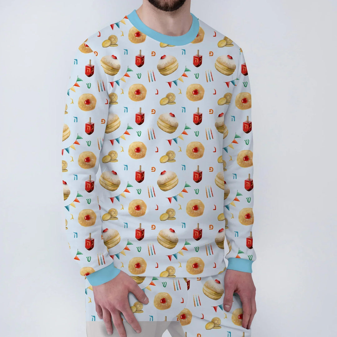 Hanukkah Donuts Men's Pajama Set , Hanukkah Donuts Men's Pajama Set - Only Shirt / XS / Blue