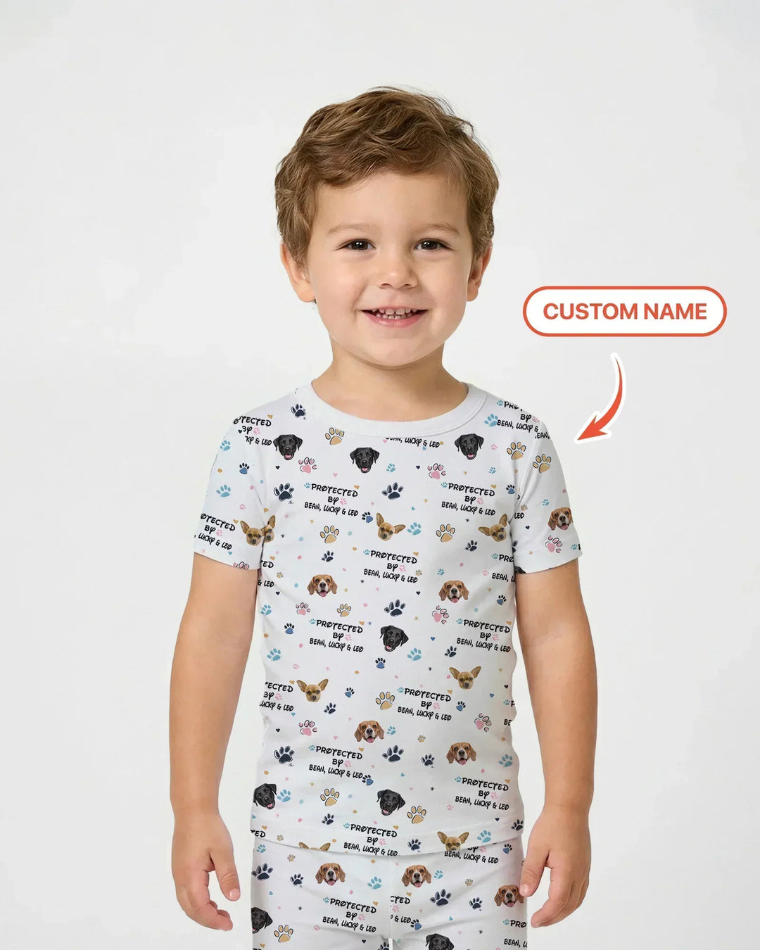 Custom Dogs Photo "Protected By" Bamboo Two Piece Short Sleeve Pajama Set
