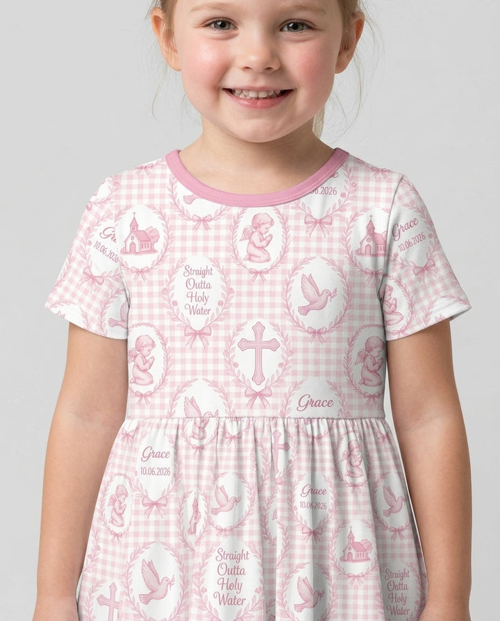 Custom Name Baptism Straight Outta Holy Water Bamboo Twirl Dress