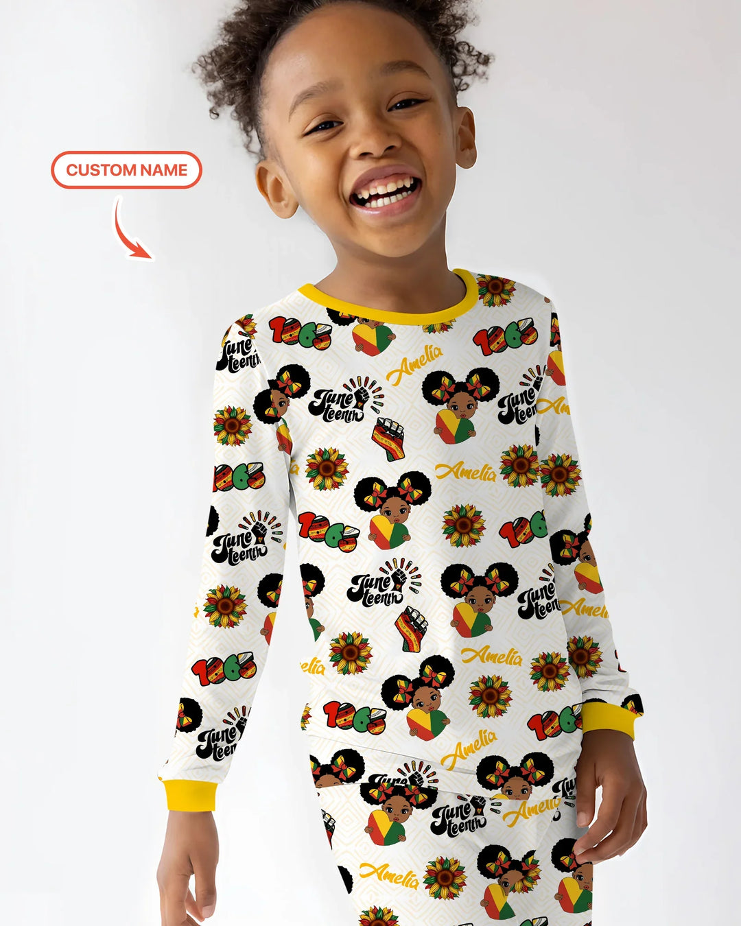 Custom Name Bloom in Freedom Bamboo Two Piece Long Sleeve Pajama Set