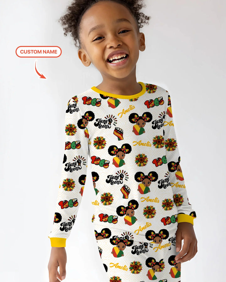 Custom Name Bloom in Freedom Bamboo Two Piece Long Sleeve Pajama Set