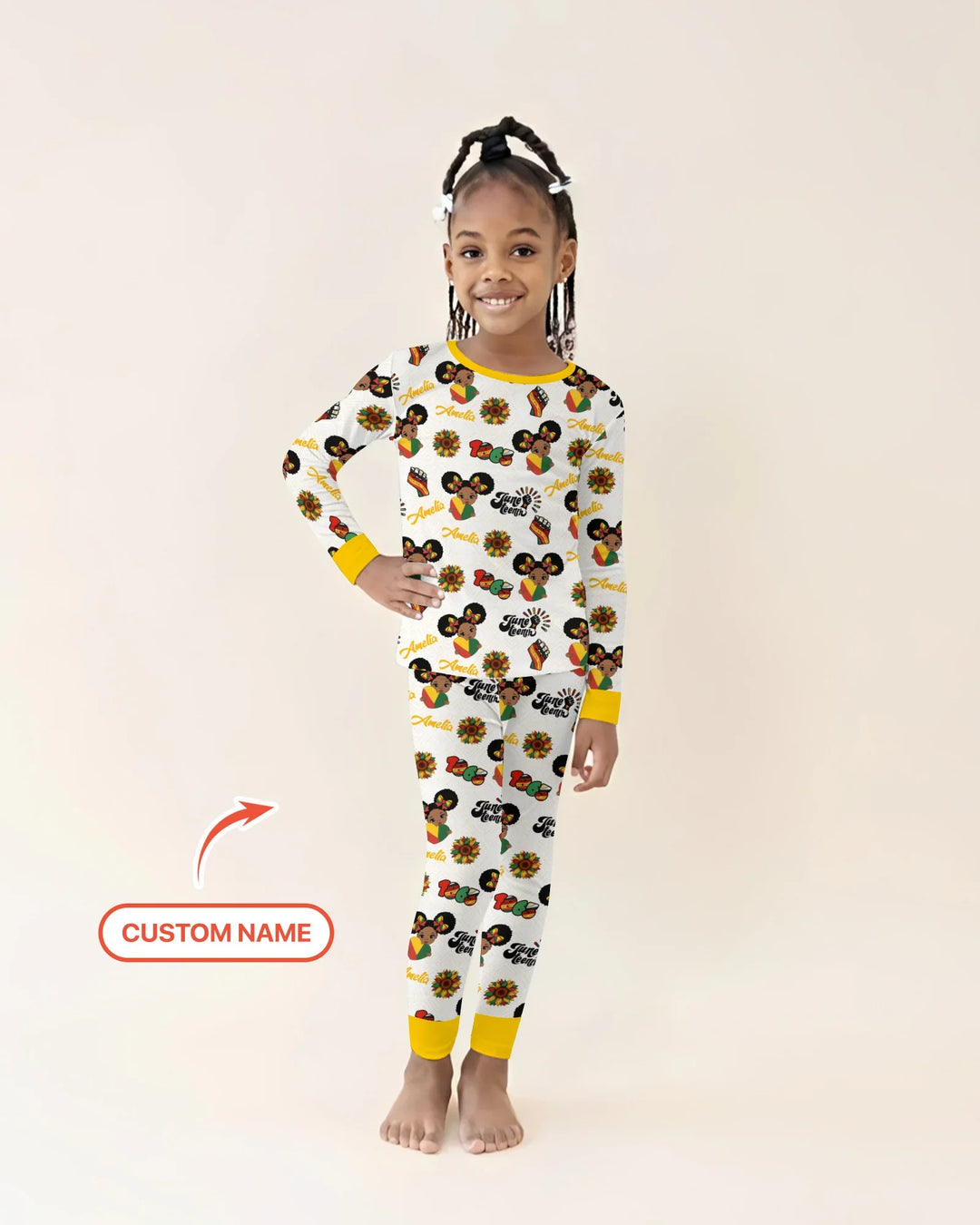 Custom Name Bloom in Freedom Bamboo Two Piece Long Sleeve Pajama Set