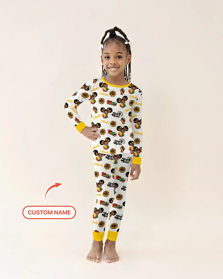 Custom Name Bloom in Freedom Bamboo Two Piece Long Sleeve Pajama Set