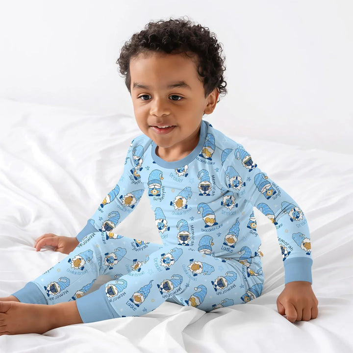 Happy Hanukkah Matching Family Two Piece Long Sleeve Pajama Set , Happy Hanukkah Matching Family Two Piece Long Sleeve Pajama Set - 12-18M / Girl