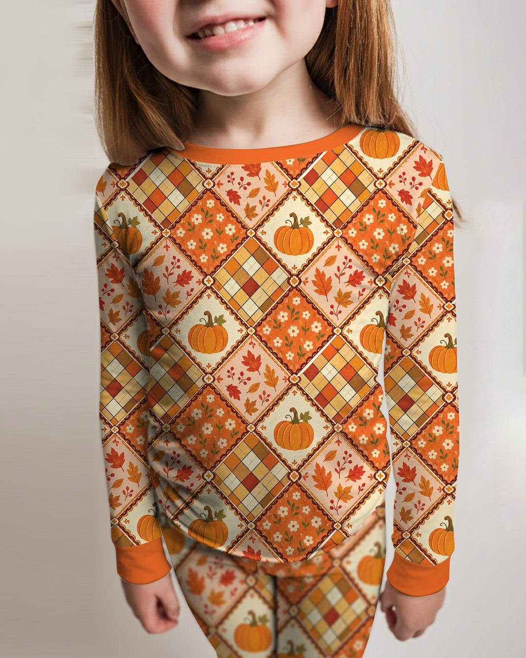 Fall Vintage Patchwork Bamboo Two Piece Long Sleeve Pajama Set