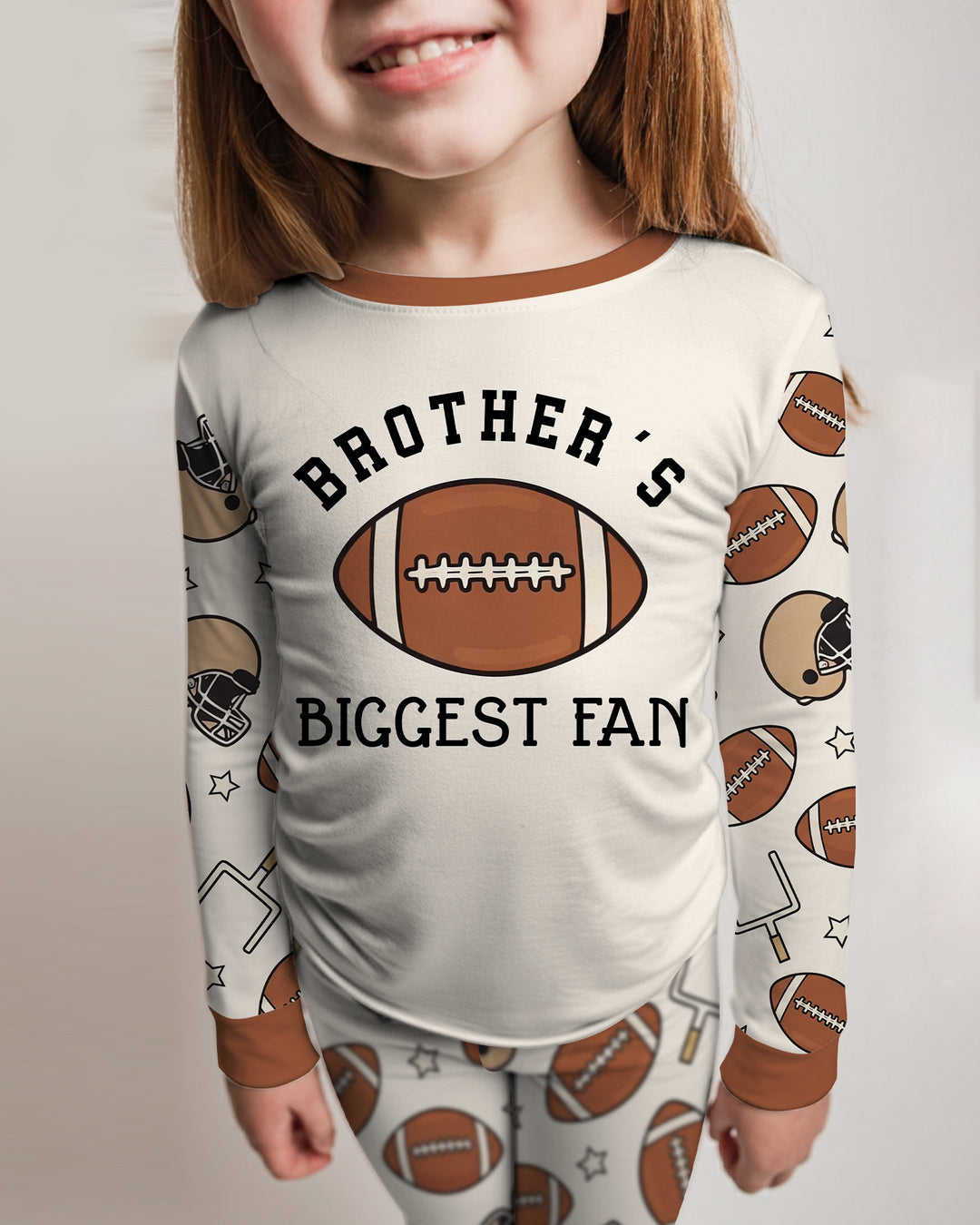 Personalized Football Brother's Biggest Fan Bamboo Two Piece Long Sleeve Pajama Set