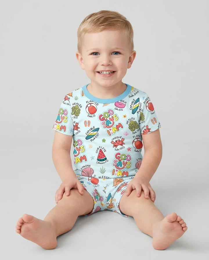 Ocean Breeze, God Says I Am  Bamboo Two Piece Short Sleeve Shorts Pajama Set