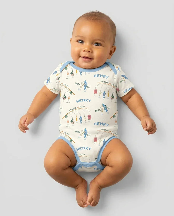 Hooked On Jesus Fishing Matching Bamboo Bodysuit