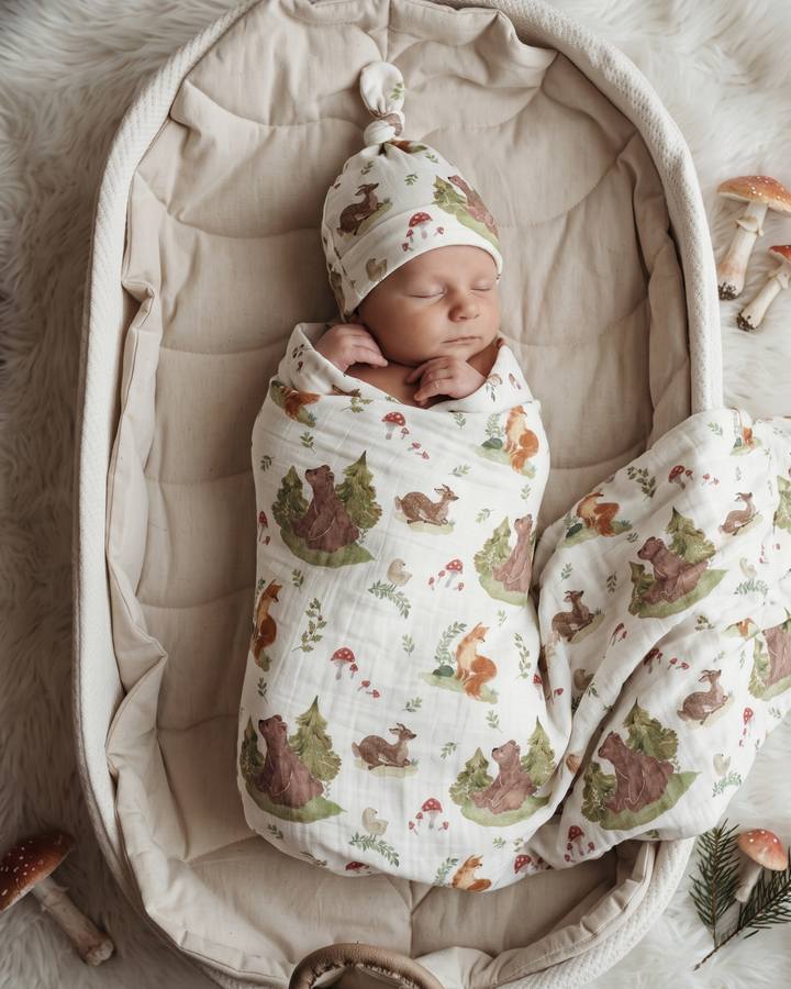 Woodland Forest Friends Bamboo Swaddle Blanket