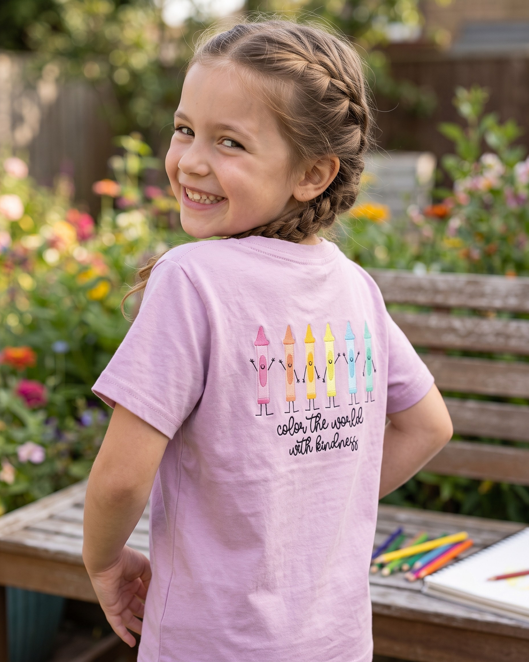 Custom Name Let's Color The World Embroidered Bamboo Crewneck T-Shirt