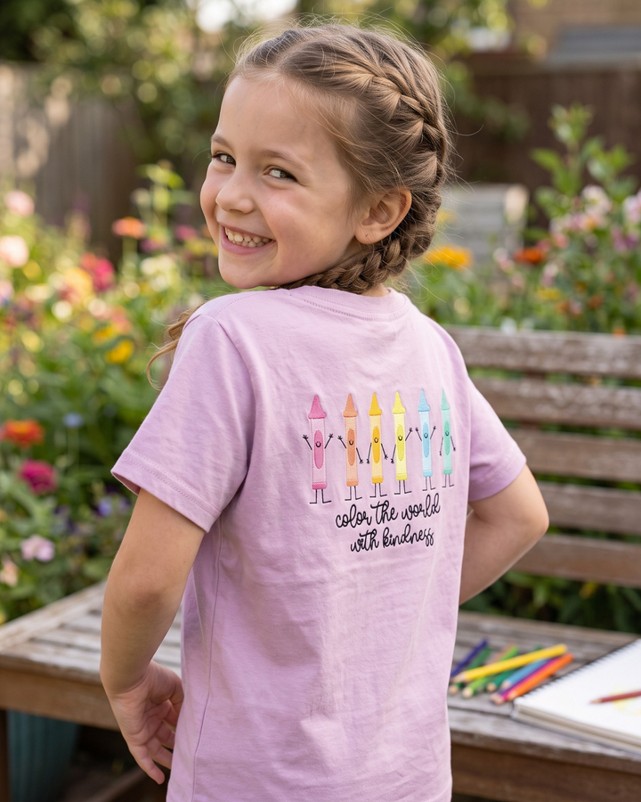 Custom Name Let's Color The World Embroidered Bamboo Crewneck T-Shirt