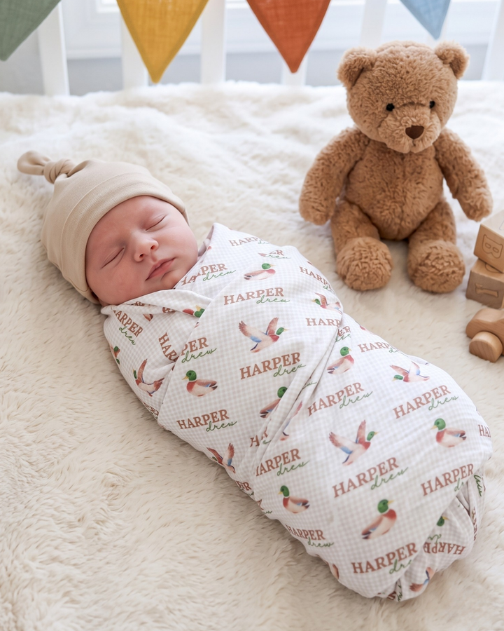Classic Mallard & Gingham Bamboo Swaddle Blanket