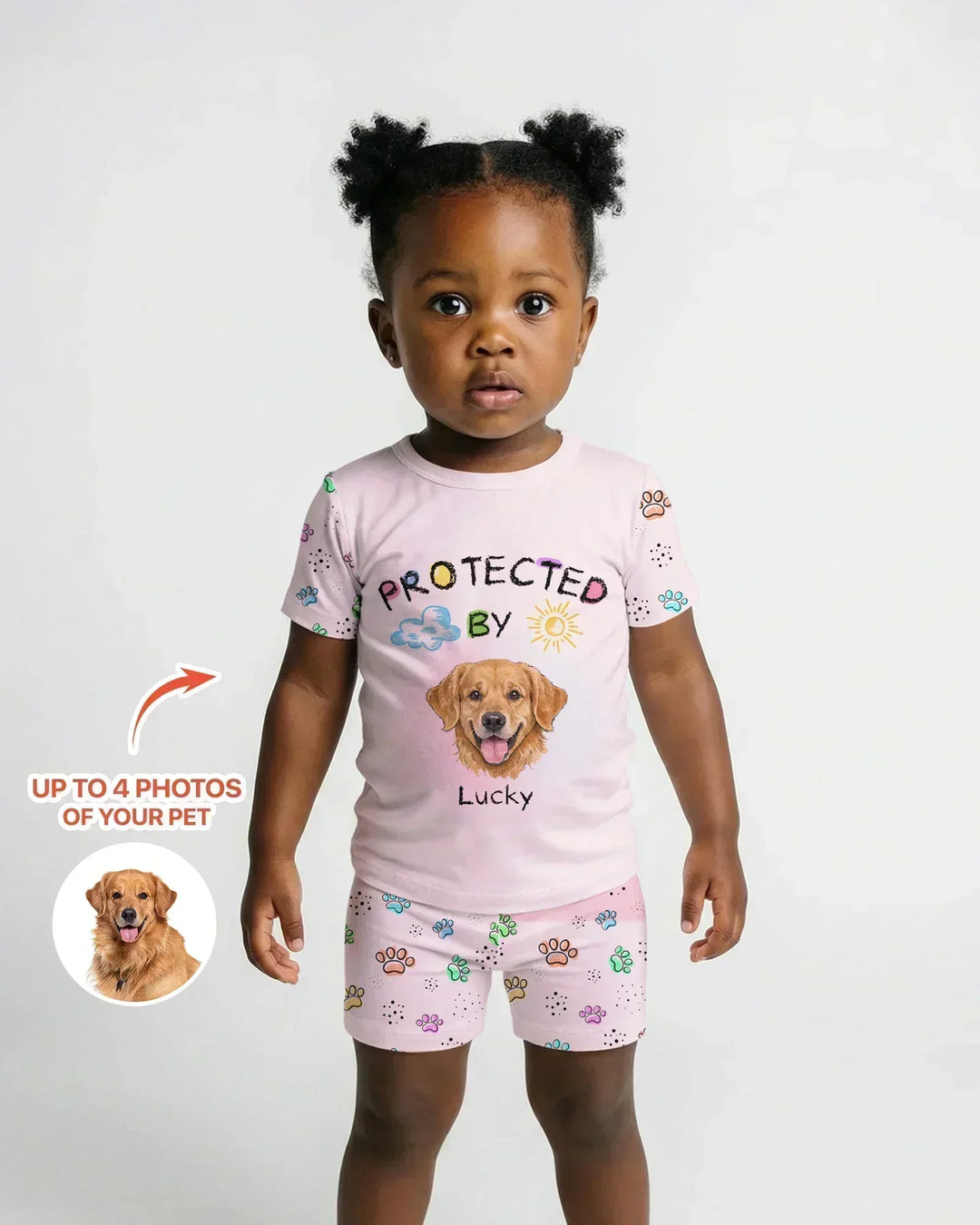 Custom Photo Crayon "Protected By" Bamboo Two Piece Short Sleeve Shorts Pajama Set