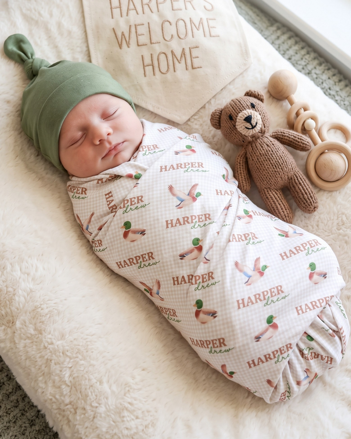 Classic Mallard & Gingham Bamboo Swaddle Blanket