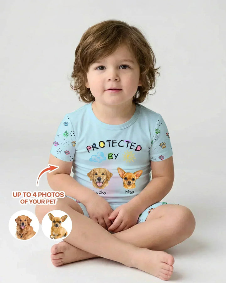 Custom Photo Crayon "Protected By" Bamboo Two Piece Short Sleeve Shorts Pajama Set