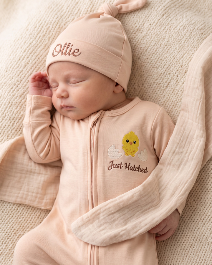 Baby Chick Embroidered Bamboo Zipper Footie