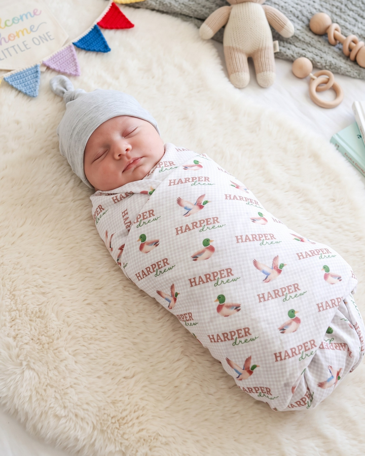 Classic Mallard & Gingham Bamboo Swaddle Blanket