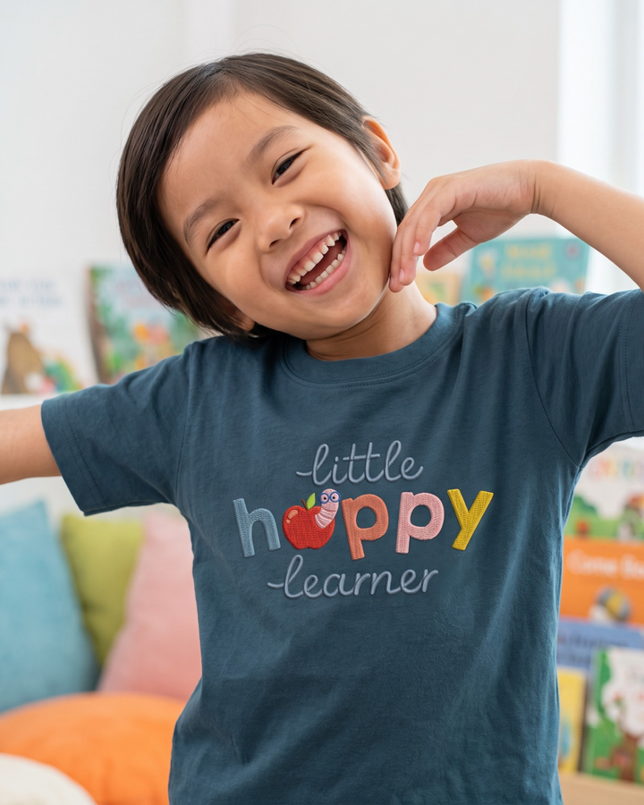 Little Happy Learner Embroidered Bamboo Crewneck T-Shirt