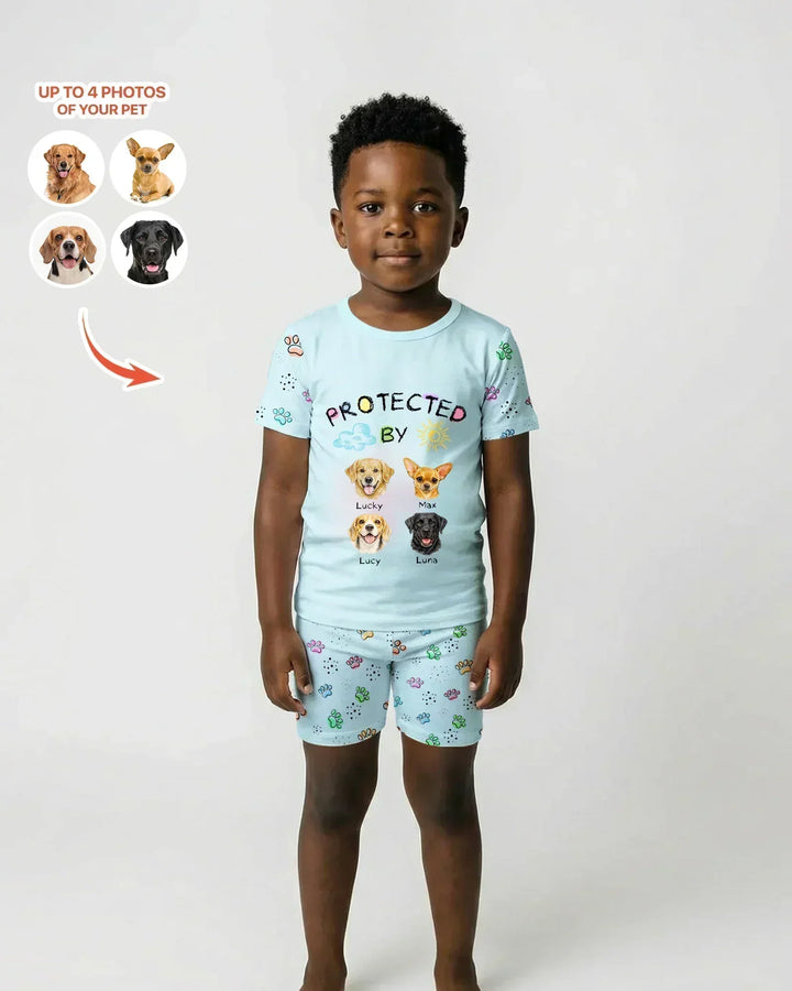 Custom Photo Crayon "Protected By" Bamboo Two Piece Short Sleeve Shorts Pajama Set