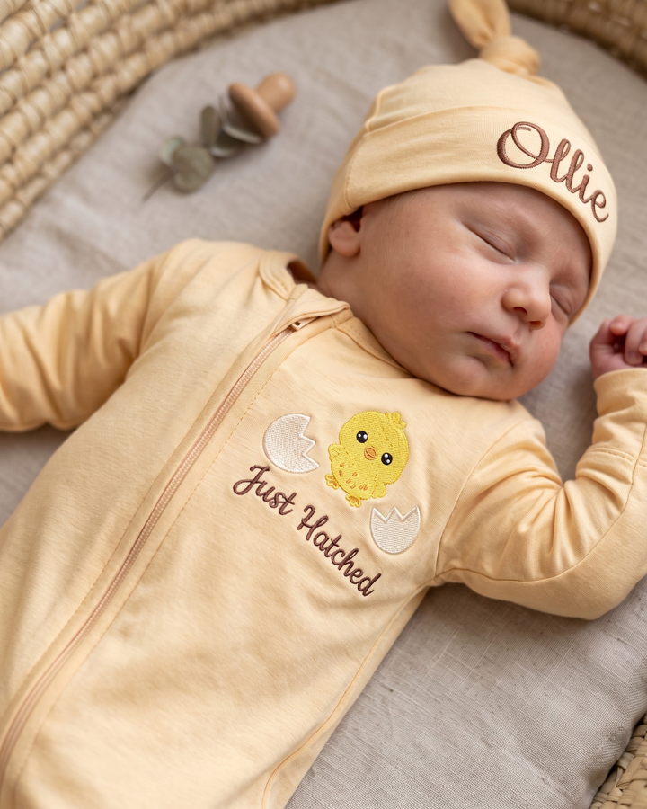 Baby Chick Embroidered Bamboo Zipper Footie