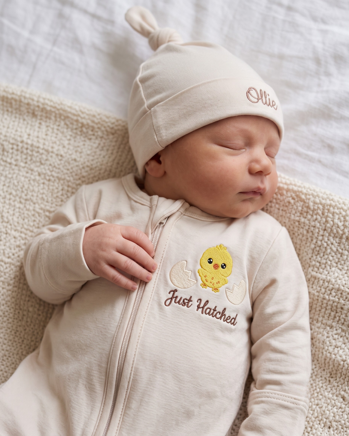 Baby Chick Embroidered Bamboo Zipper Footie