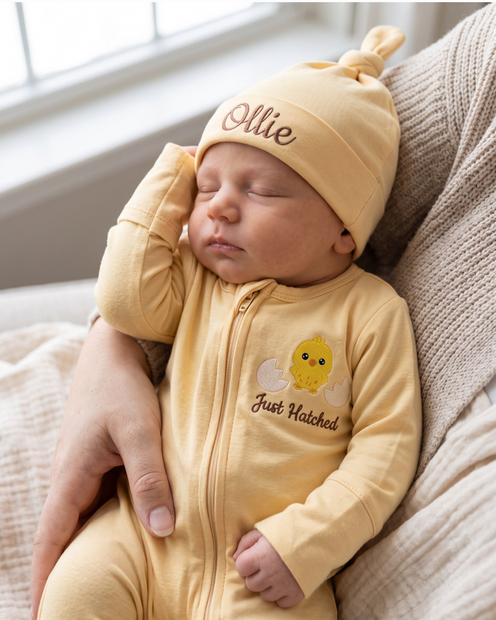Baby Chick Embroidered Bamboo Zipper Footie