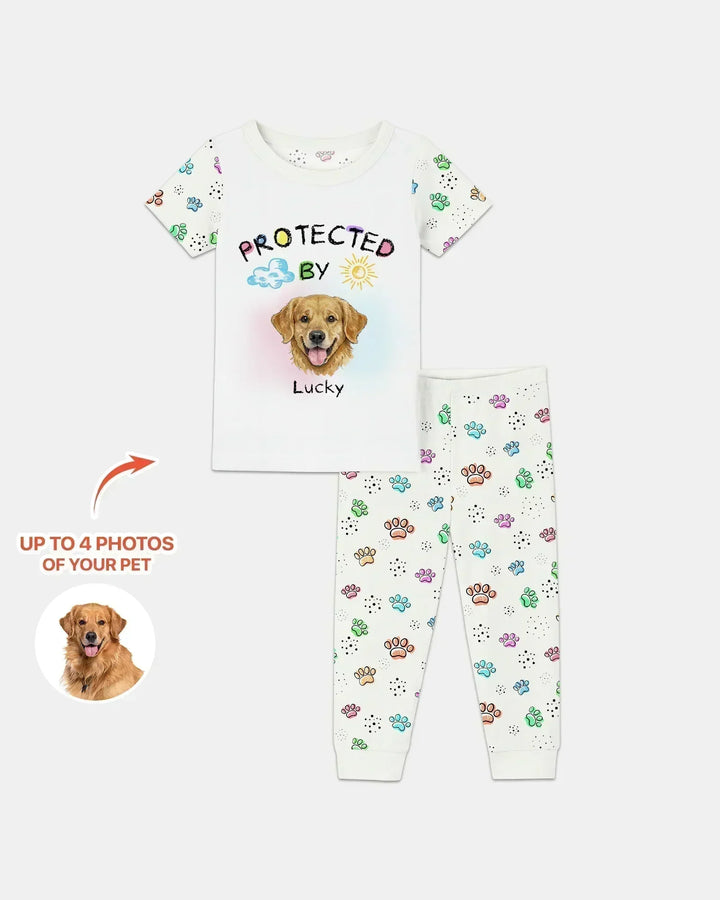 Custom Photo Crayon "Protected By" Bamboo Two Piece Short Sleeve Pajama Set