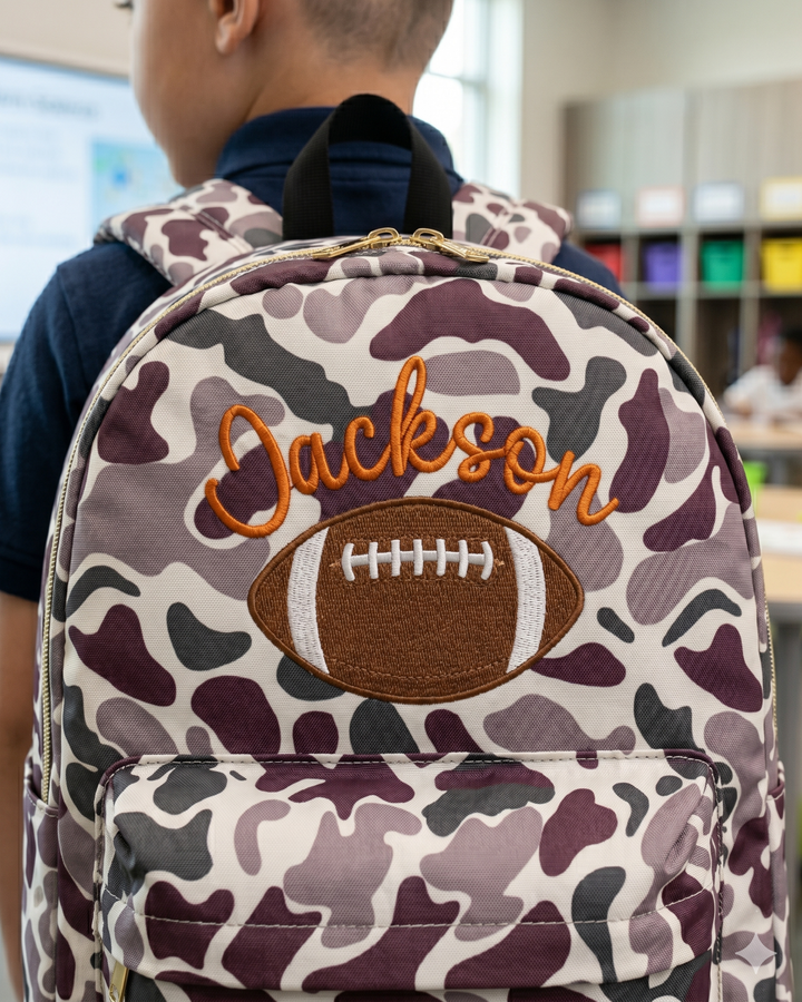 Custom Name Football Ball Embroidered Backpack