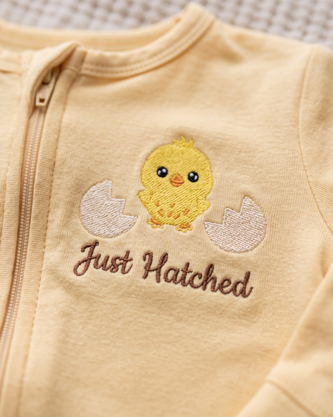 Baby Chick Embroidered Bamboo Zipper Footie