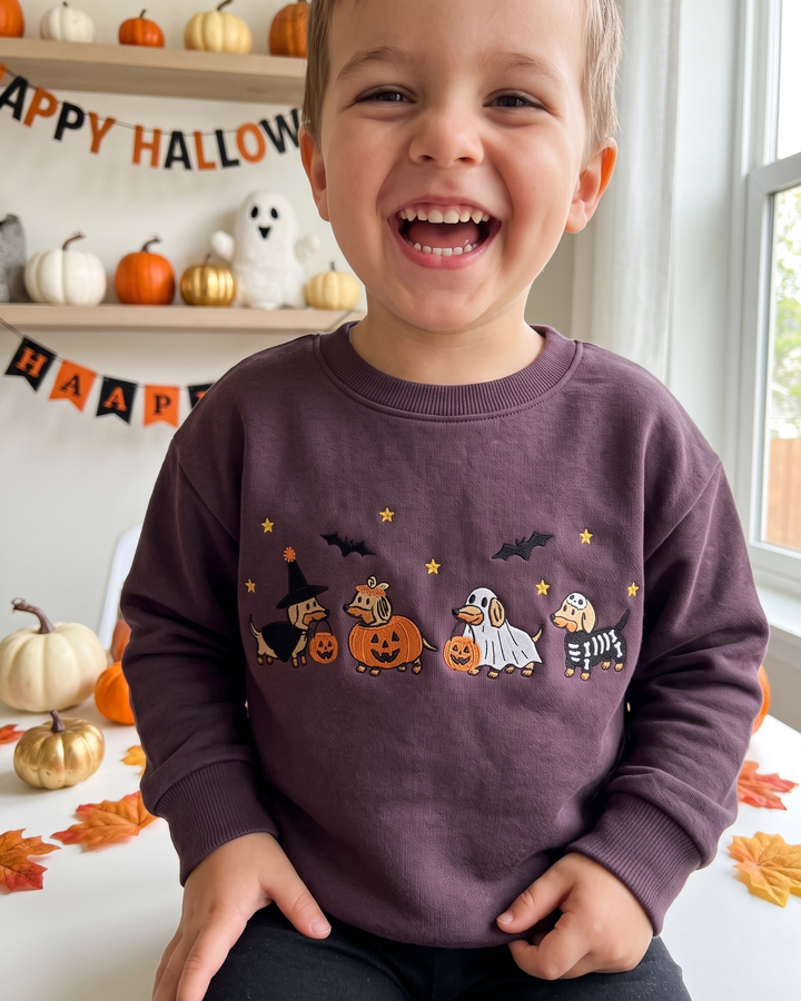 Spooky Dachshund Embroidered Bamboo Crewneck Sweatshirt