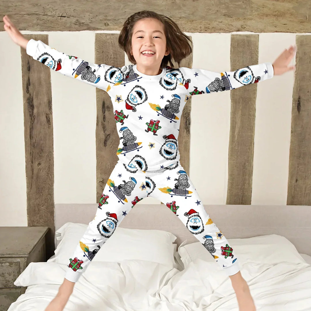 White Monster Bamboo Outfit for Kids – Fun and Fearless , White Monster Bamboo Outfit for Kids – Fun and Fearless - Kids / Long Pajama / 3XS