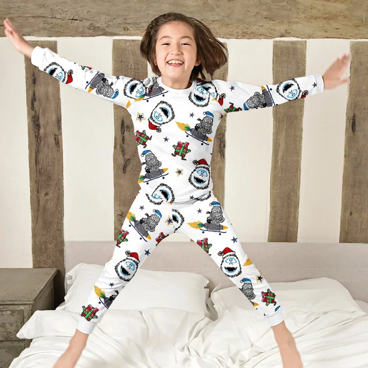 White Monster Bamboo Outfit for Kids – Fun and Fearless , White Monster Bamboo Outfit for Kids – Fun and Fearless - Kids / Long Pajama / 3XS
