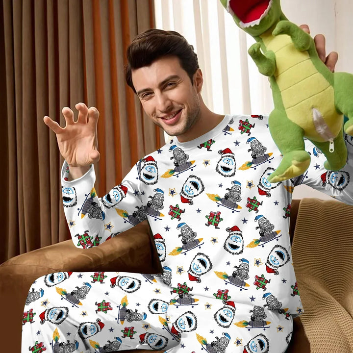 White Monster Bamboo Outfit for Men – Playful and Comfy , White Monster Bamboo Outfit for Men – Playful and Comfy - Men / Long Pajama / XS
