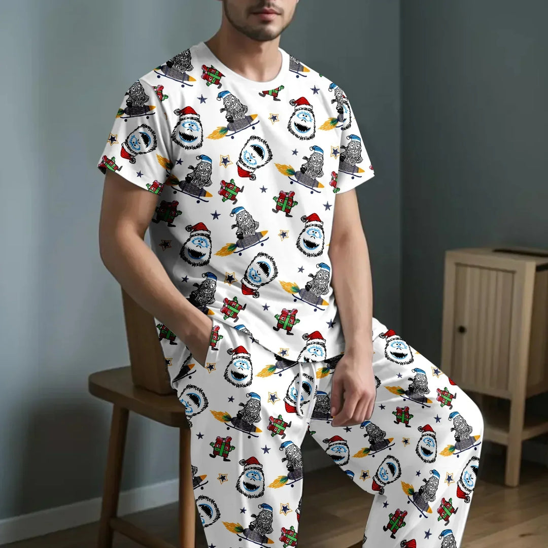White Monster Bamboo Outfit for Men – Playful and Comfy , White Monster Bamboo Outfit for Men – Playful and Comfy - Men / Long Pajama / XS