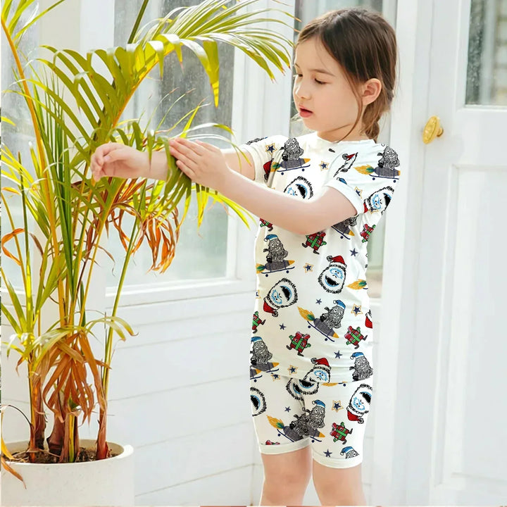 White Monster Bamboo Outfit for Kids – Fun and Fearless , White Monster Bamboo Outfit for Kids – Fun and Fearless - Kids / Long Pajama / 3XS
