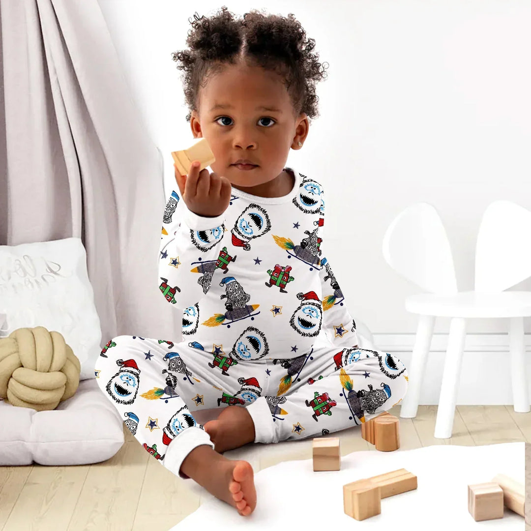 White Monster Bamboo Pajama for Baby – Soft , White Monster Bamboo Pajama for Baby – Soft - Long Pajama / 12-18M