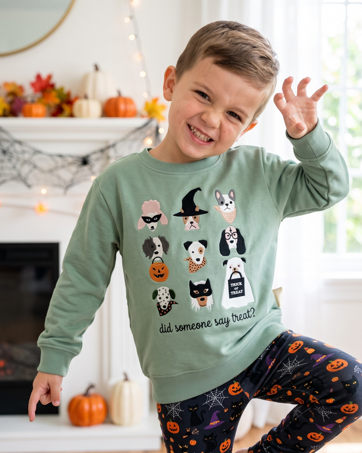 Spooky Pup Crew Embroidered Bamboo Crewneck Sweatshirt