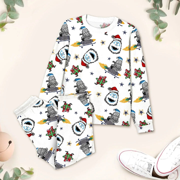 White Monster Bamboo Outfit for Kids – Fun and Fearless , White Monster Bamboo Outfit for Kids – Fun and Fearless - Kids / Long Pajama / 3XS