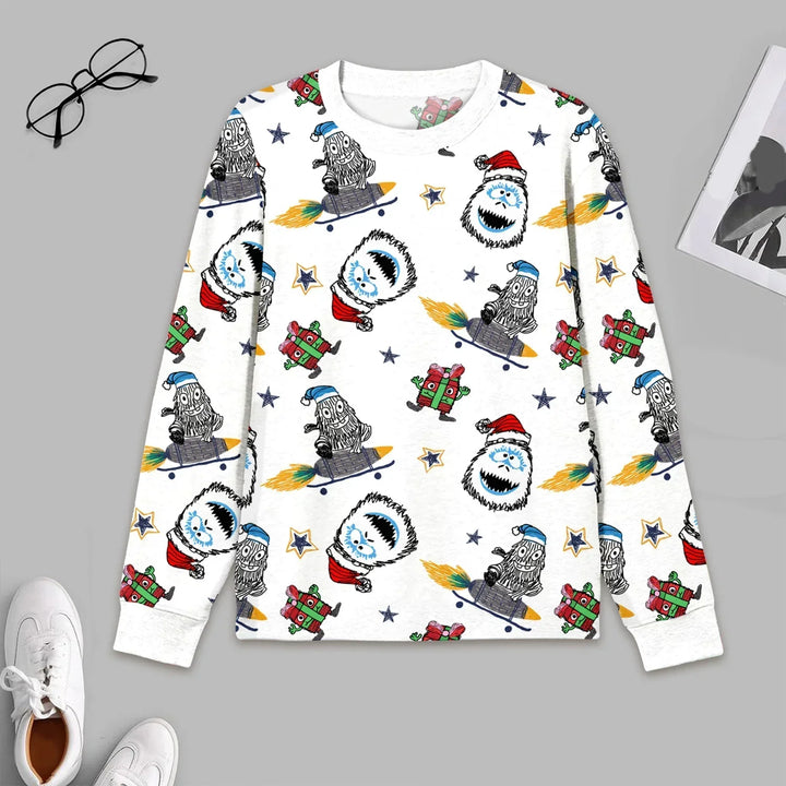 White Monster Bamboo Outfit for Men – Playful and Comfy , White Monster Bamboo Outfit for Men – Playful and Comfy - Men / Long Sleeve Pajama Top / XS