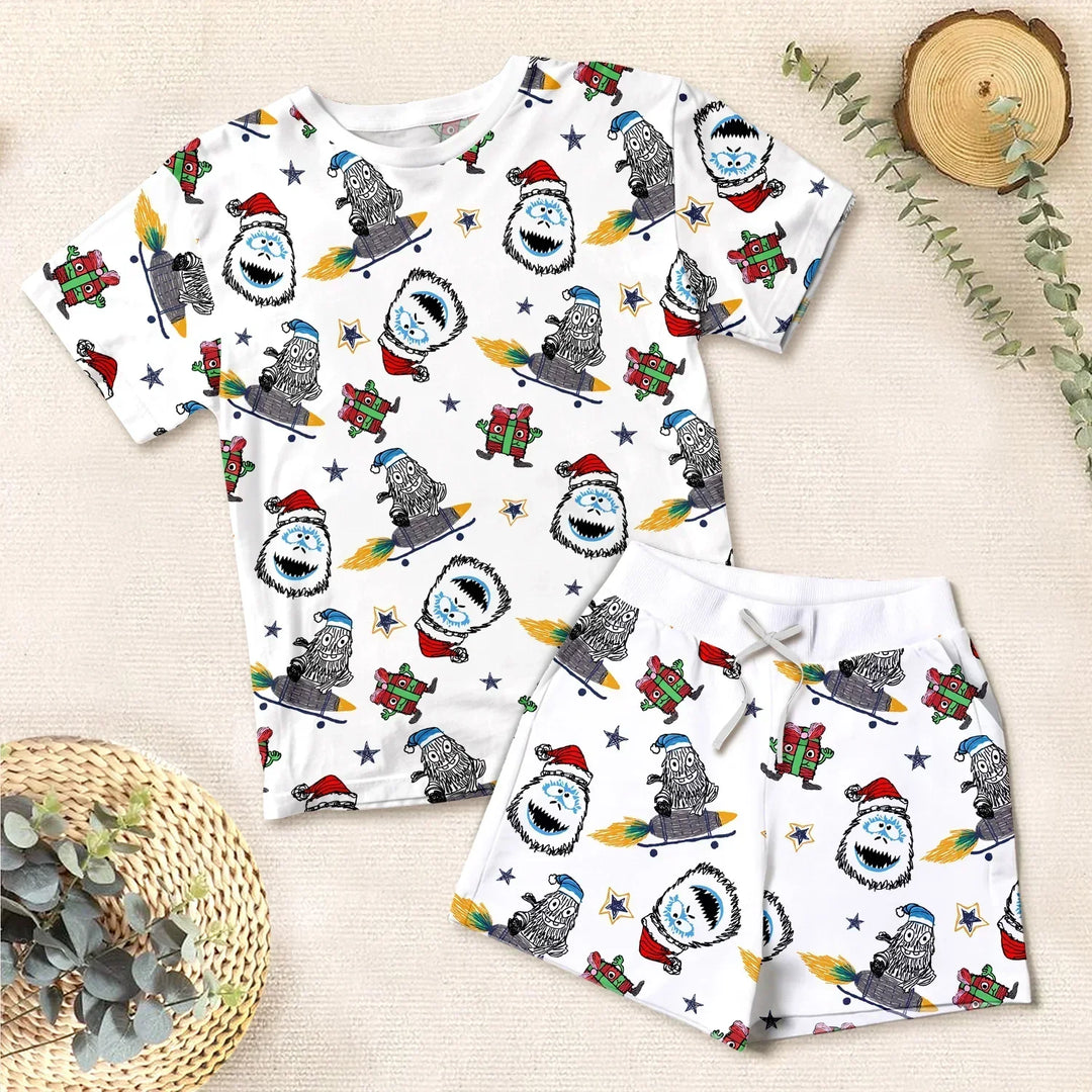 White Monster Bamboo Outfit for Kids – Fun and Fearless , White Monster Bamboo Outfit for Kids – Fun and Fearless - Kids / Short Pajama / 3XS
