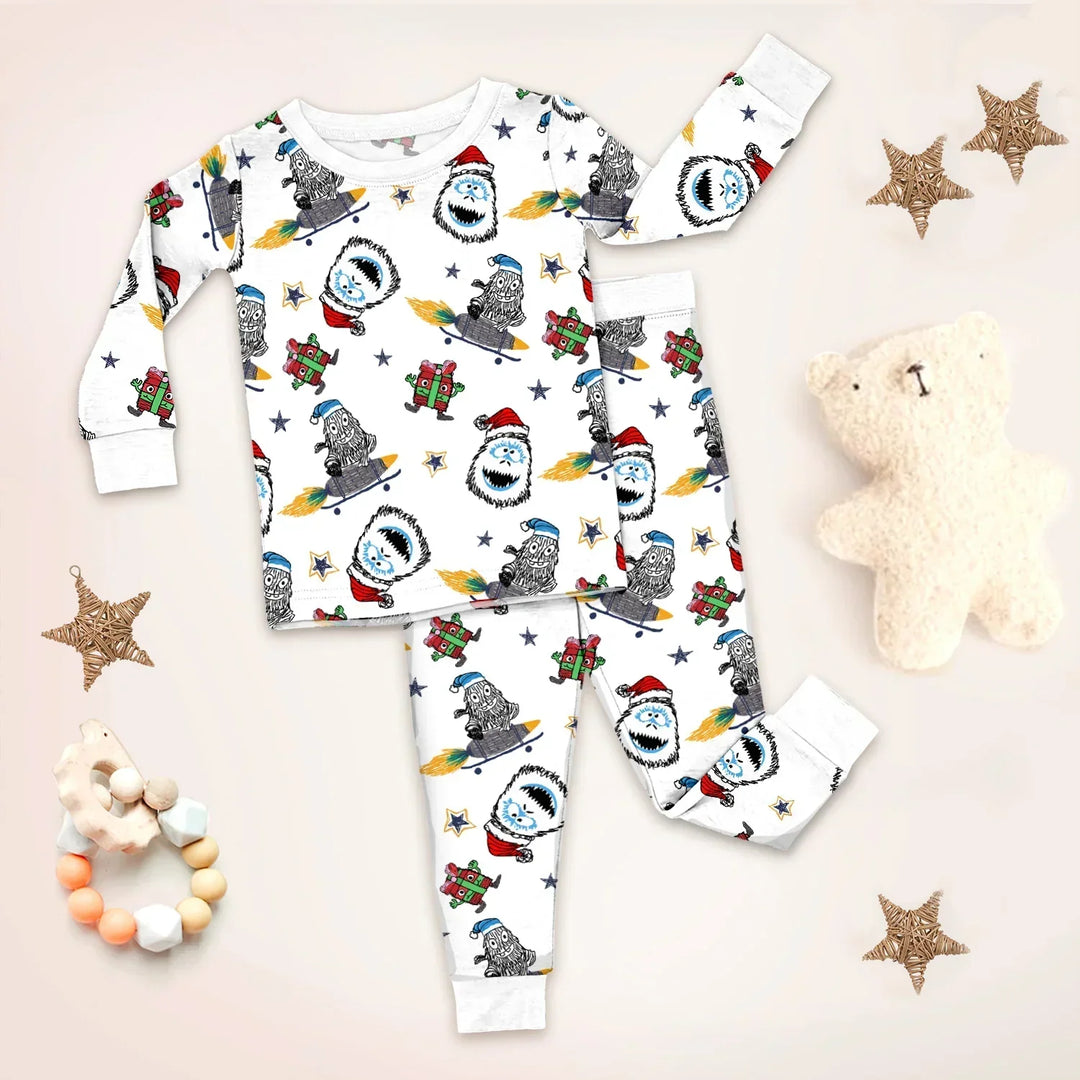 White Monster Bamboo Pajama for Baby – Soft , White Monster Bamboo Pajama for Baby – Soft - Long Pajama / 12-18M