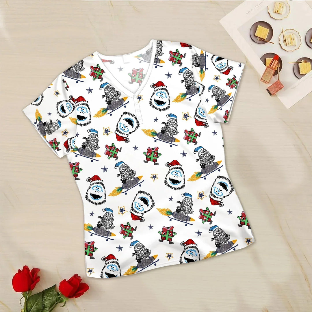 White Monster Bamboo Outfit for Women – Bold and Cozy , White Monster Bamboo Outfit for Women – Bold and Cozy - Women / Short Sleeve Pajama Top / S