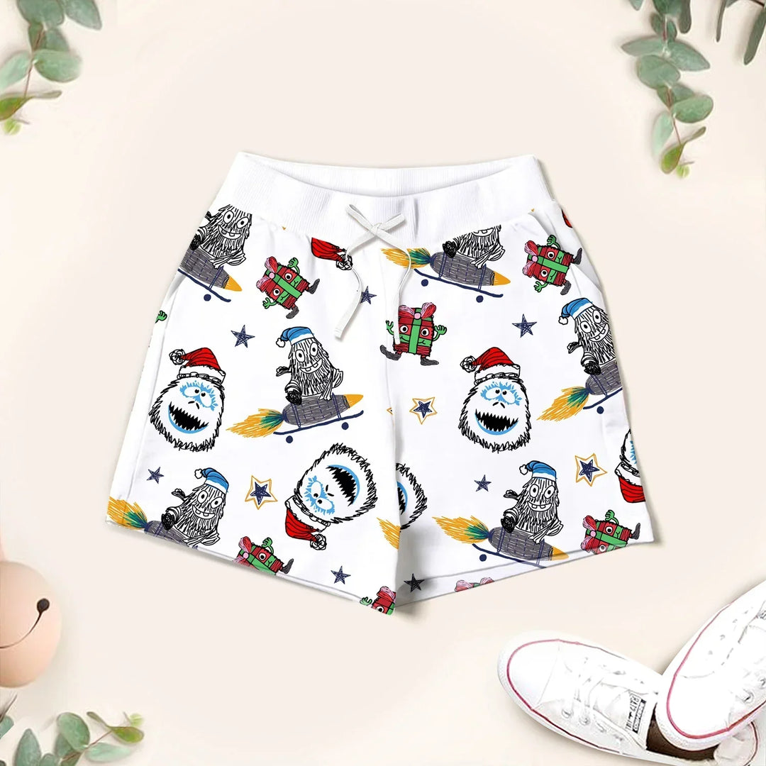White Monster Bamboo Outfit for Kids – Fun and Fearless , White Monster Bamboo Outfit for Kids – Fun and Fearless - Kids / Short Pants / 3XS