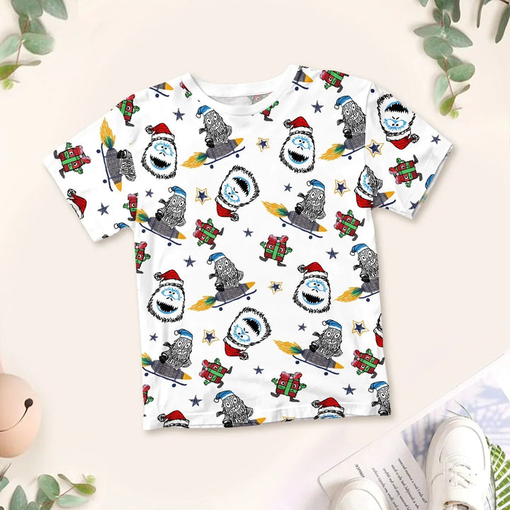 White Monster Bamboo Outfit for Kids – Fun and Fearless , White Monster Bamboo Outfit for Kids – Fun and Fearless - Kids / Short Sleeve Pajama Top / 3XS