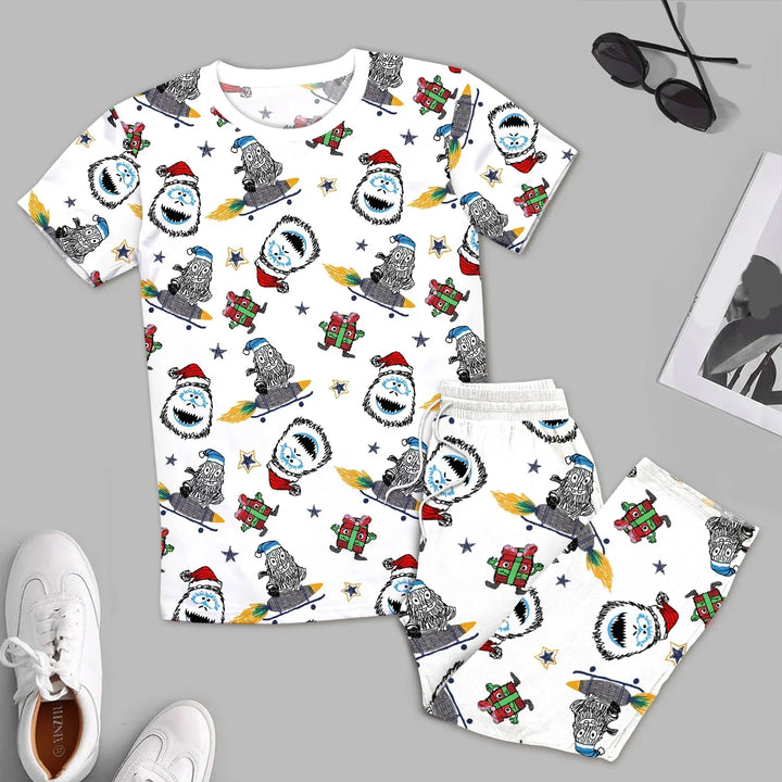 White Monster Bamboo Outfit for Men – Playful and Comfy , White Monster Bamboo Outfit for Men – Playful and Comfy - Men / Mix Pajama / XS