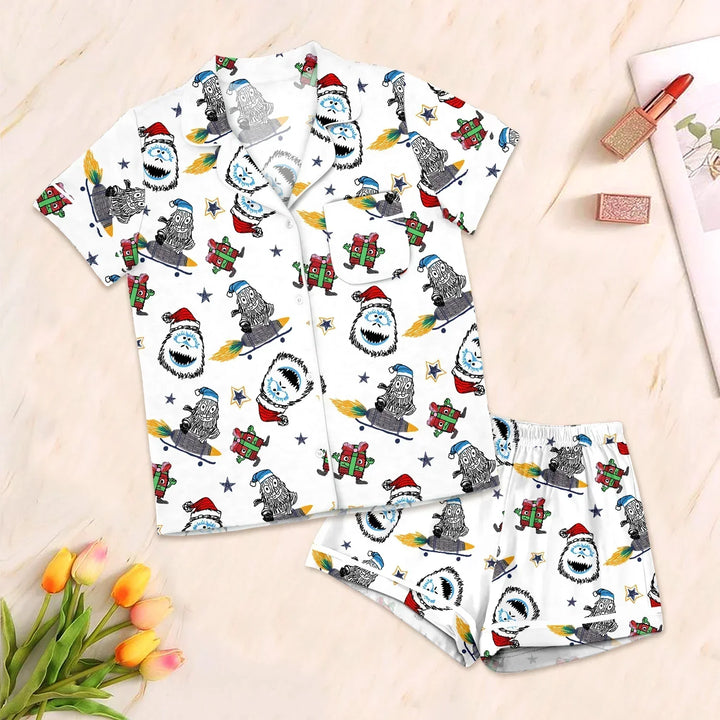 White Monster Bamboo Outfit for Women – Bold and Cozy , White Monster Bamboo Outfit for Women – Bold and Cozy - Women / Short Pjs & Shirt / S