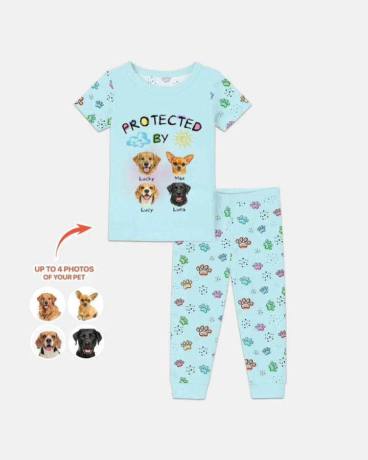 Custom Photo Crayon "Protected By" Bamboo Two Piece Short Sleeve Pajama Set