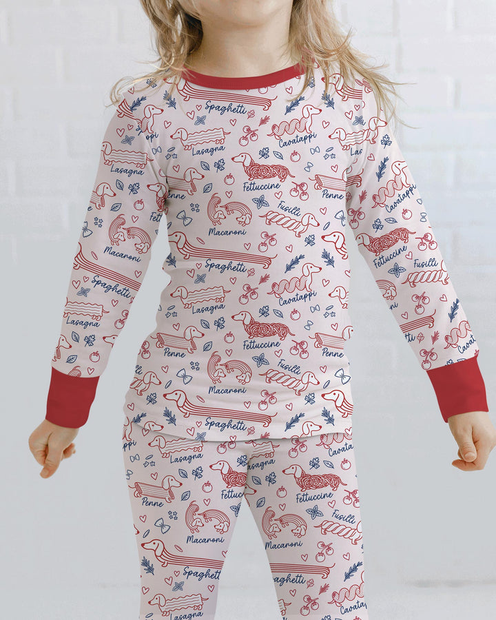 Funny Dachshund Pasta Pups Bamboo Two Piece Long Sleeve Pajama Set